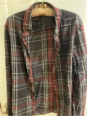 All Saints Black Red White Plaid Button-Down Shirt